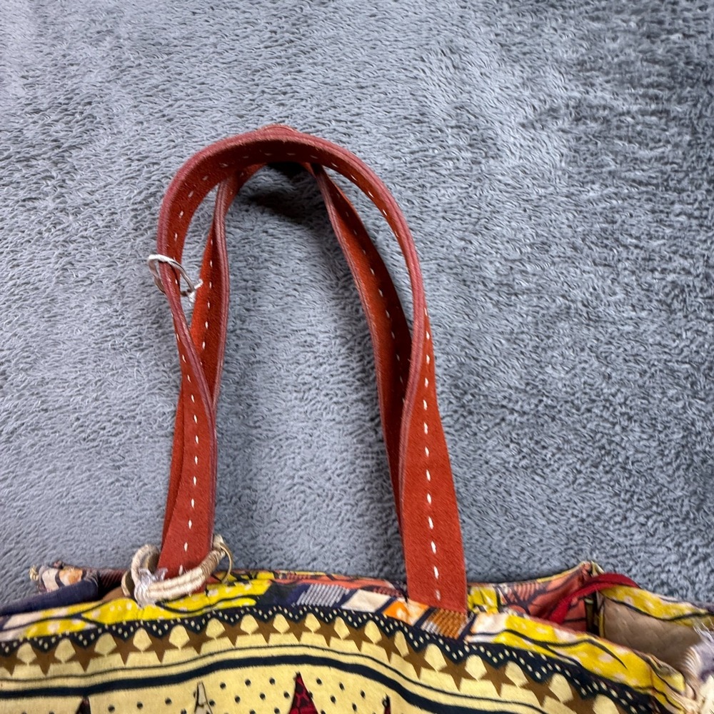 Kikapu by Furaha B African Art Weave Ankara Tote Bag Leather Handles - Picture 4 of 10